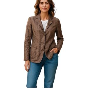 EILEEN FISHER SILK TAUPE BROWN JACKET BLAZER M
